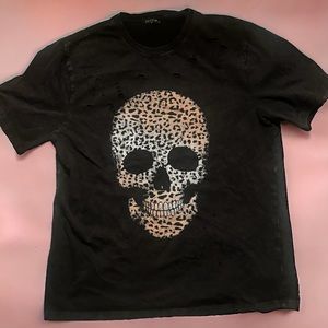 Zutter Acid Washed Animal Print Distressed Skull T-Shirt